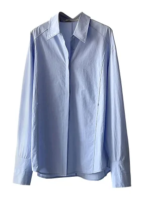Womens Cotton Shirt Turn Down Collar Blouse