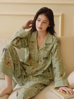 Women’s Cotton Cartoon Print Pajama Set