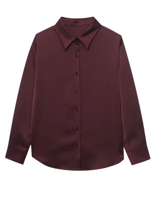 Women’s Satin Blouse Turn Down Collar Elegant Style