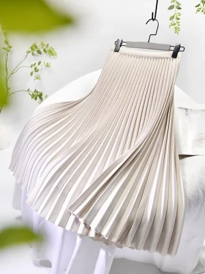 High-Waist Pleated A-Line Maxi Skirt