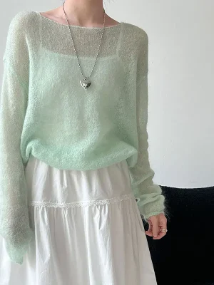 Womens Wool Mohair Knit Sweater Hollow Design