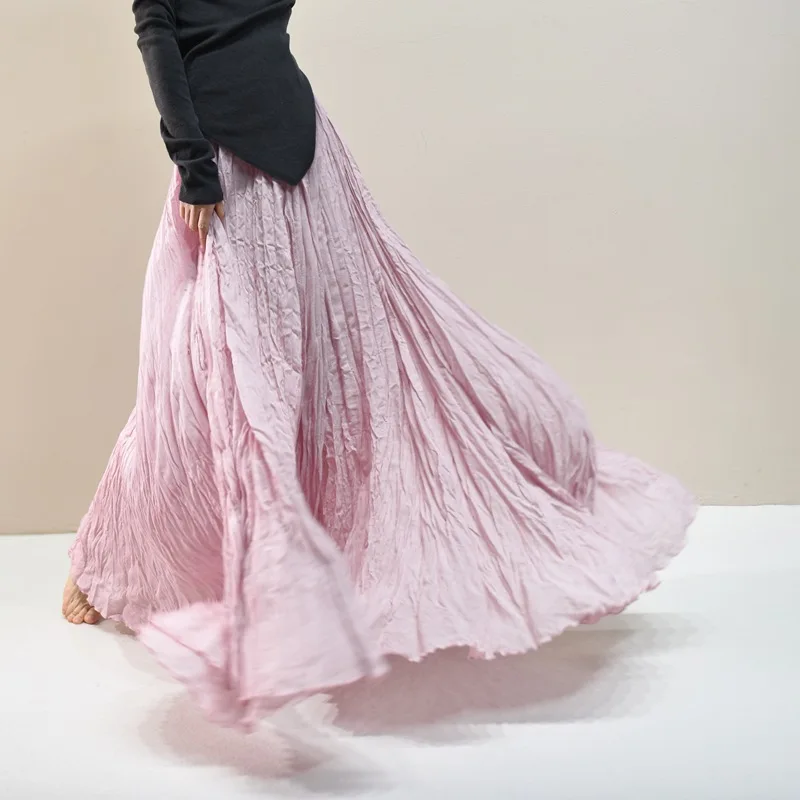 High Waist Linen A-Line Maxi Skirt - Image 3