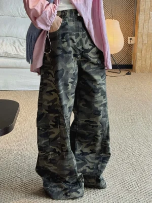 Women’s Cotton High Waist Camo Cargo Pants