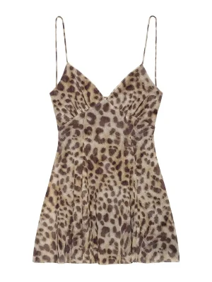 Women Leopard Tulle Backless Mini Dress