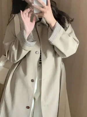 Khaki Mid-Length Autumn Jacket for Women