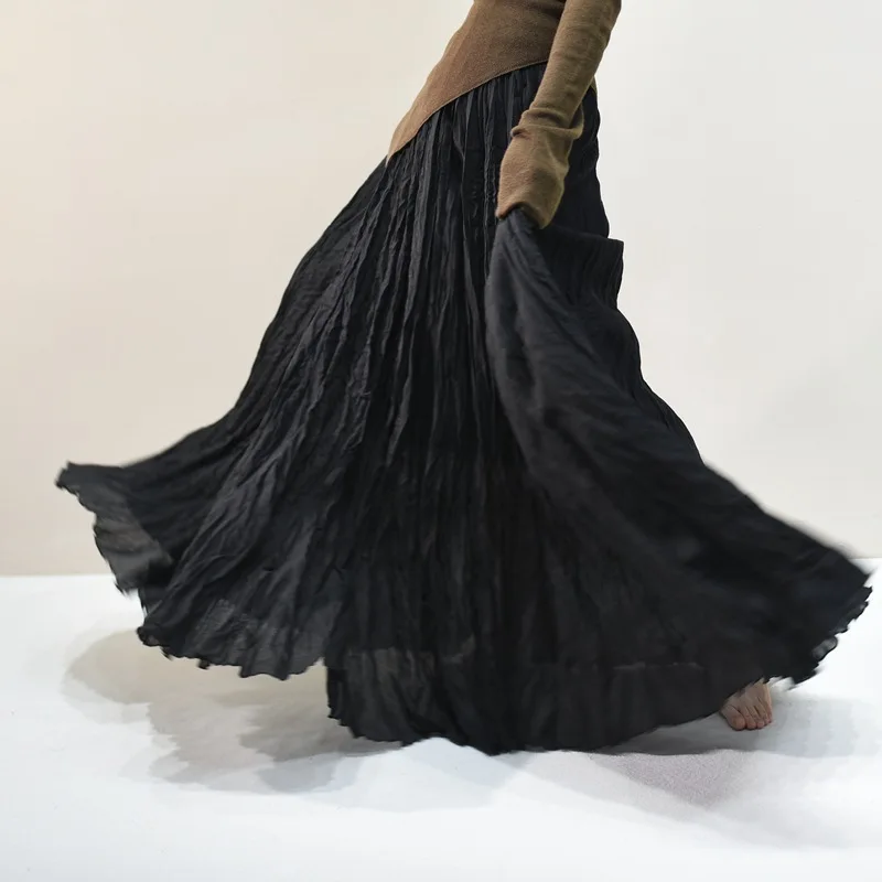 High Waist Linen A-Line Maxi Skirt - Image 4