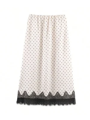 Elegant Polka Dot Lace Midi Skirt
