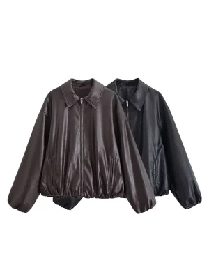 Women’s Faux Leather Bomber Jacket
