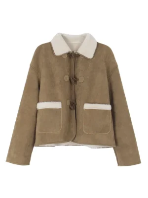 Women’s Faux Lambswool Brown Winter Coat