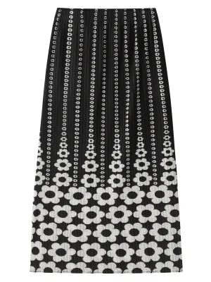 Black & White Floral A-Line Pleated Maxi Skirt
