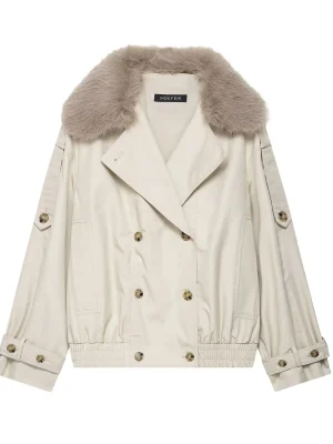 Women’s Cropped Trench Coat with Faux Fur Collar