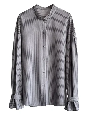 Womens Striped Cotton Long Sleeve Blouse