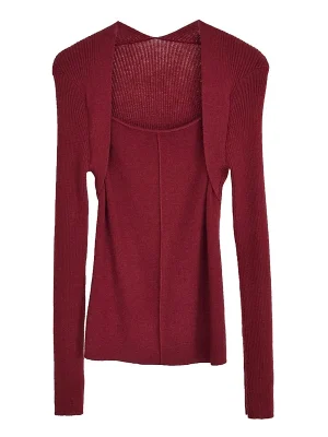 Womens Knit Square Neck Long Sleeve Blouse