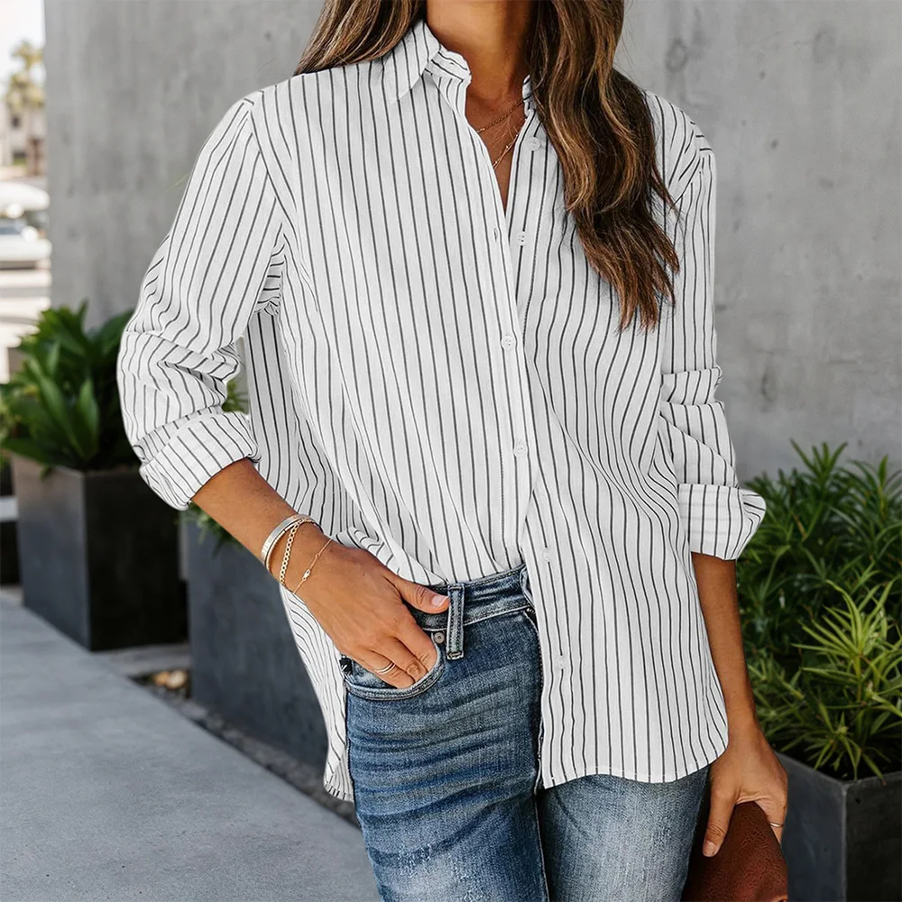 Women’s Striped Button-Up Blouse - Image 3