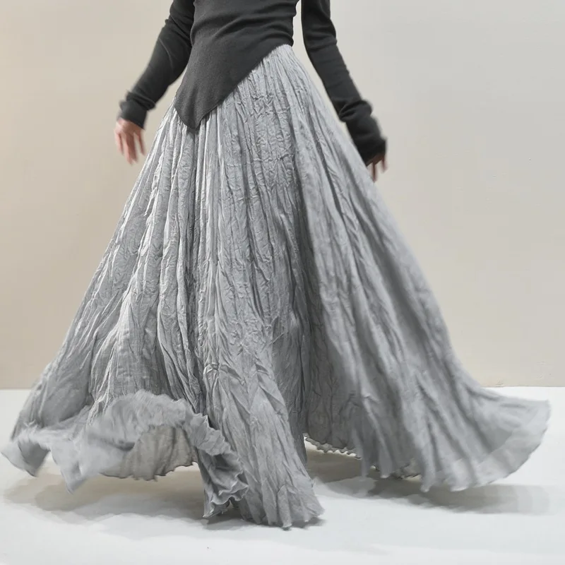 Elegant Pleated A-Line Maxi Skirt - Image 5