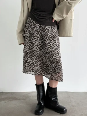 Women’s Leopard Print Midi Skirt Boho Chic
