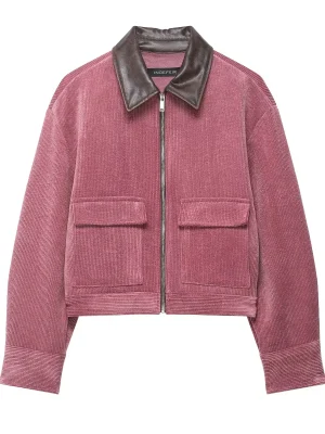 Women Pink Patchwork Zip Jacket with Turn Down Collar