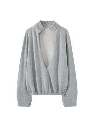 Women’s Cotton Hoodie Deep V Neck Long Sleeve