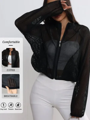 Womens Sport Jacket Hollow Out Short Top