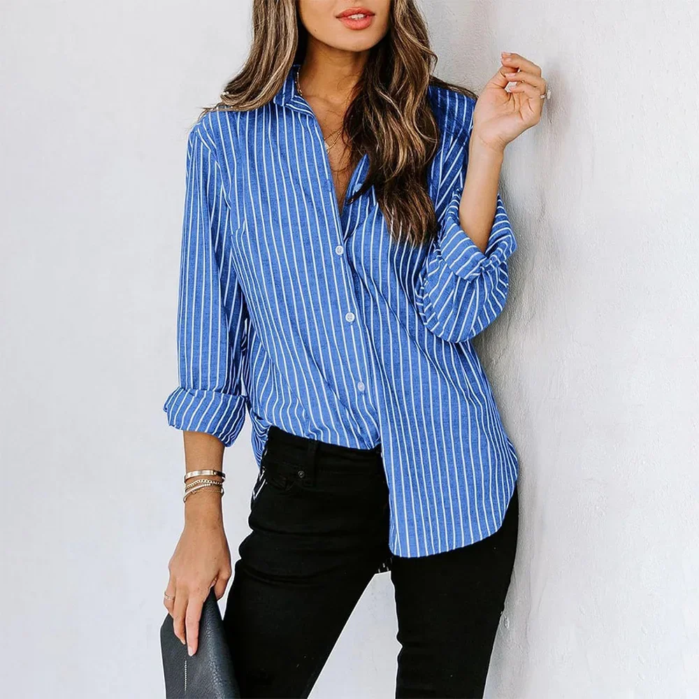 Women’s Striped Button-Up Blouse - Image 2