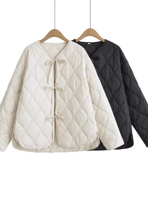 Women’s Bow Lace Cropped Quilted Jacket
